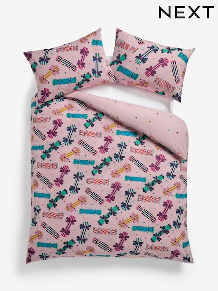Pink Crackers Christmas Reversible Duvet Cover and Pillowcase Set (AN5338) | £14 - £30