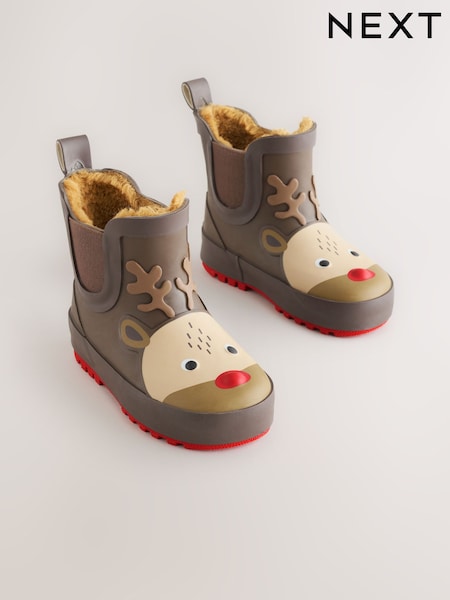 Brown Reindeer Warm Lined Ankle Wellies (AN5491) | £15 - £18