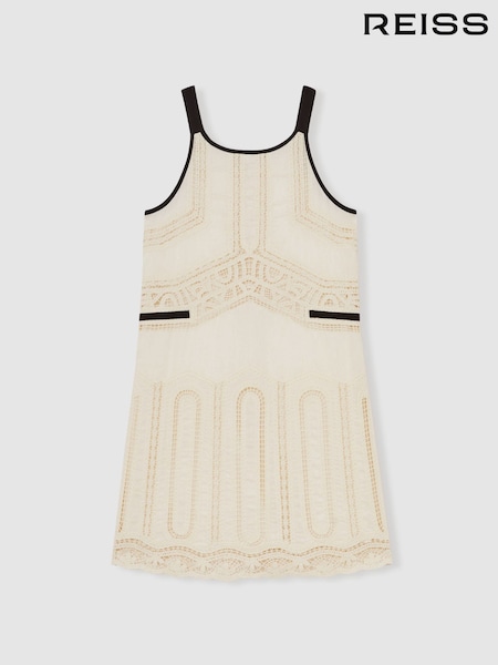 Reiss Ivory Crochia Contrast Trim Lace Dress (AN5554) | £85