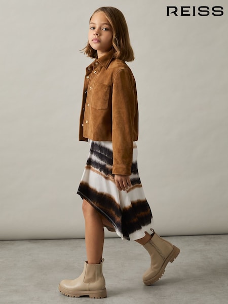 Reiss Ivory Print Georgia 4-9 yrs Printed Jersey Ruched Midi Dress (AN5556) | £55
