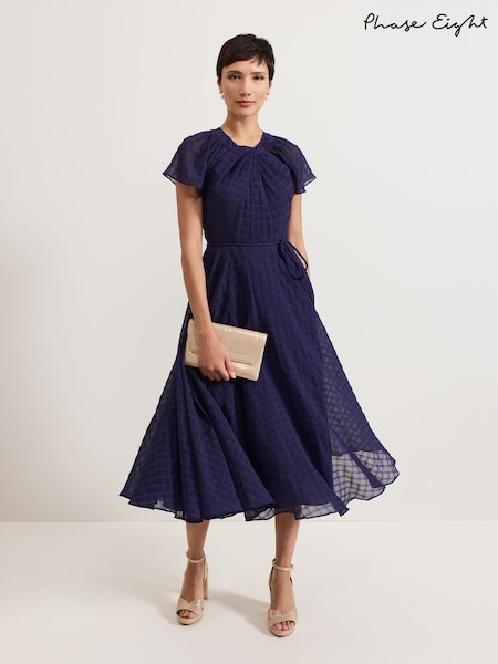 Phase Eight Blue Gwen Textured Twist Neck Dress (AN5622) | £139
