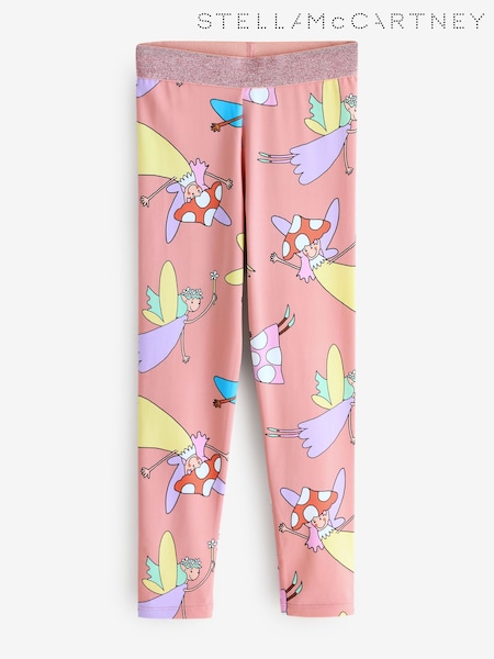 Stella McCartney Kids Pink Fairy All Over Print Leggings With Glitter Waistband (AN5633) | £30