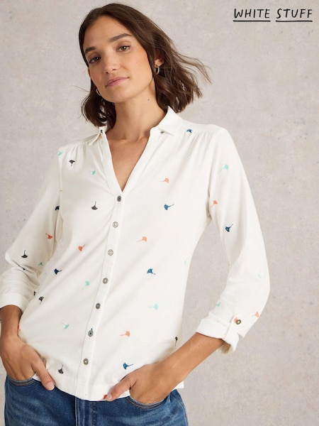 White Stuff White Annie Embroidered Jersey Shirt (AN5644) | £49