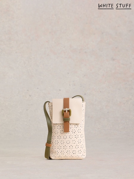 White Stuff Cream Clara Buckle Leather Phone Bag (AN5676) | £39