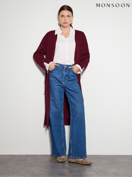 Monsoon Red Bo Button Detail Longline Cardigan (AN5717) | £85
