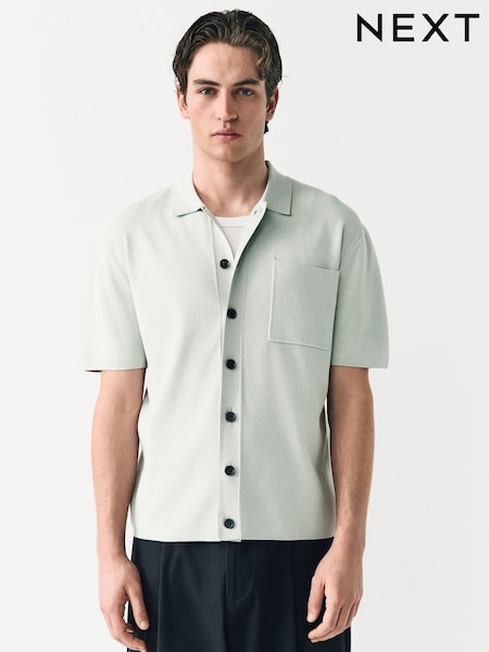 Ice Grey Relaxed Fit Premium Short Sleeve Knit Button-Through Polo Shirt (AN5735) | £34