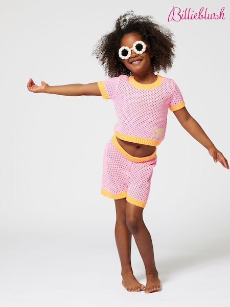 Billieblush Pink Crochet Shorts With Contrast Colour Detail (AN5763) | £49