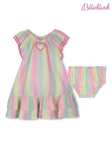 Billieblush Pink Stripe Frill Sleeve Ruffle Baby Dress And Bloomer Set (AN5767) | £55