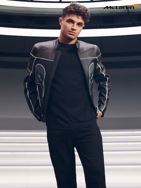 Reiss Black Champion McLaren F1 Team Leather Biker Jacket (AN5795) | £1,298