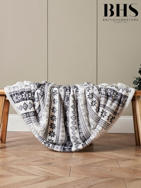 BHS Grey Fairisle Throw with Sherpa (AN5813) | £30