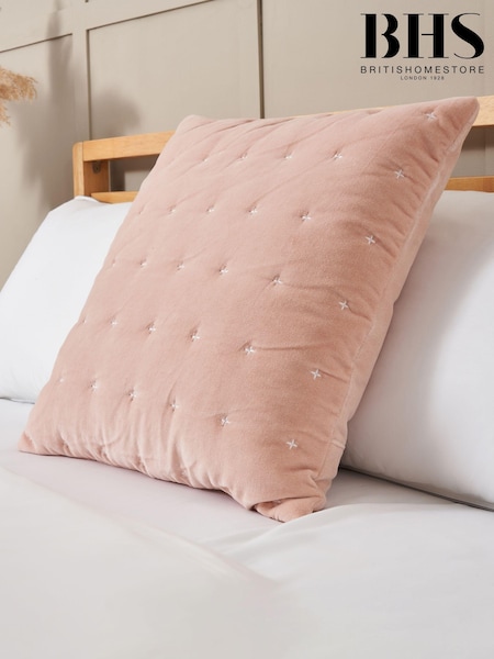 BHS Pink Cross Stitch Quilted 100% Cotton Cushion (AN5824) | £22