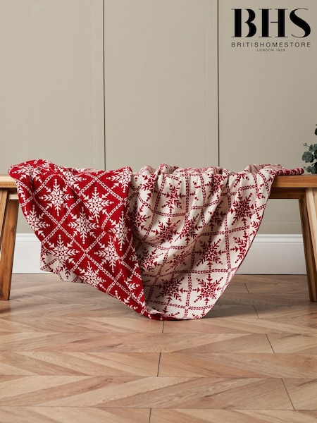 BHS Red Traditional Design 100% Cotton Throw (AN5829) | £40