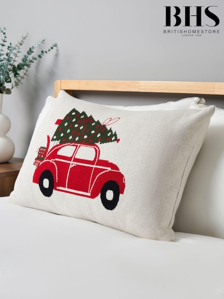 BHS Christmas Tree on Car 100% Cotton Cushion (AN5830) | £20