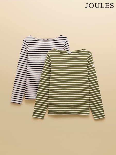 Joules Harbour Multi 2 Pack Navy/Green Boat Neck Breton Tops (AN5872) | £45
