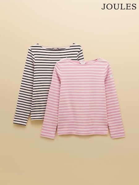 Joules Harbour Multi 2 Pack Navy Stripe/ Pink Stripe Boat Neck Breton Tops (AN5873) | £45