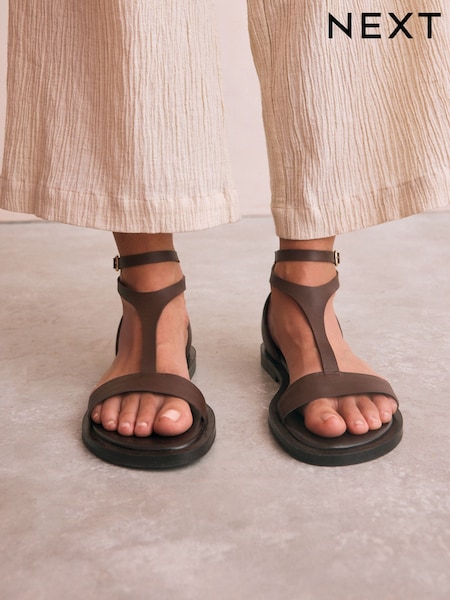 Chocolate Brown Leather Standard/Wide Fit Forever Comfort® T-bar Strappy Sandals (AN5905) | £45