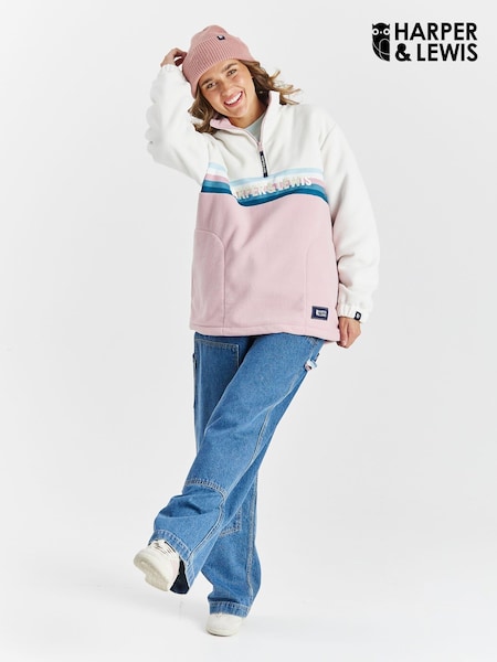 Harper & Lewis Cream & Dusty Pink Dusty Pink One Eighty Quarter Zip Fleece (AN5966) | £62