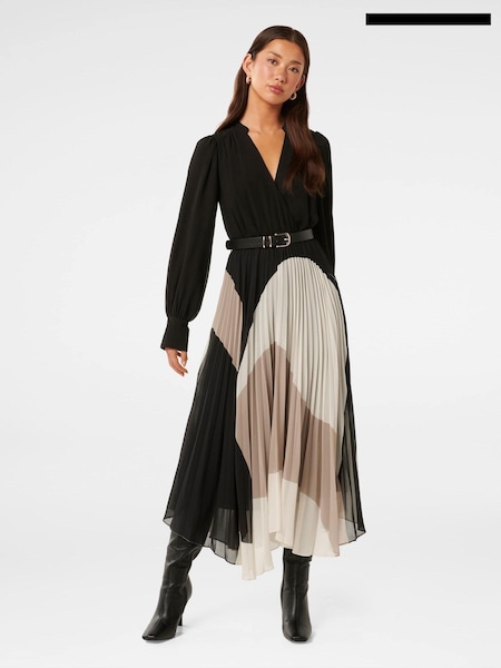 Forever New Black Milan Pleated Midi Dress (AN6046) | £110