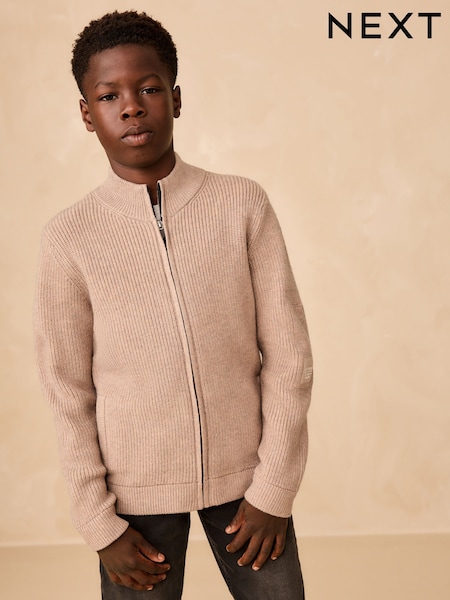 Neutral Utility Zip Through Knitted Cardigan (3-16yrs) (AN6069) | £22 - £27