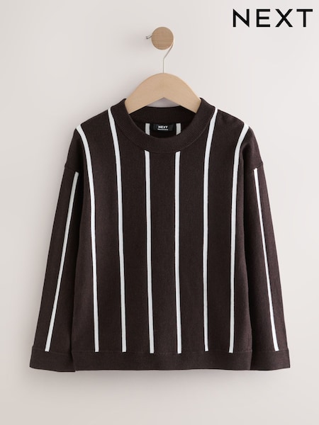 Brown Vertical Stripe Crew Neck Jumper (3-16yrs) (AN6091) | £15 - £20