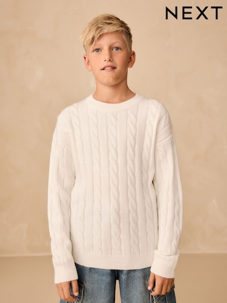 Cream Cable Knit Crew Neck Jumper (3-16yrs) (AN6094) | £17 - £22