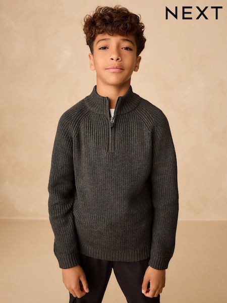 Charcoal Grey Utility Zip Neck Knitted Jumper (3-16yrs) (AN6110) | £19 - £24