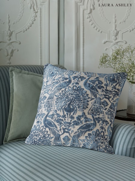 Laura Ashley Dusky Seaspray Peacock Damask Cushion (AN6177) | £55