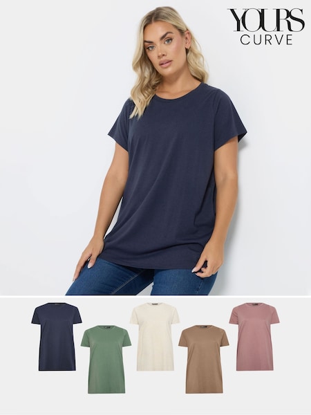 Yours Curve Blue Core Short Sleeve T-Shirts 5 Pack (AN6185) | £45