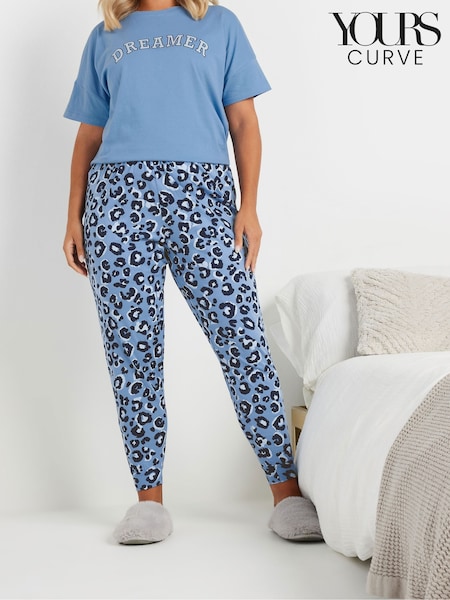 Yours Curve Blue Animal Cuffed 100% Cotton Pyjamas Pant (AN6194) | £20