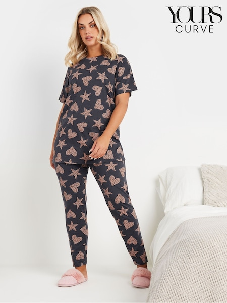 Yours Curve Green Animal Hearts And Stars 100% Cotton Pyjamas Set (AN6195) | £30