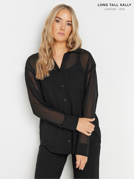 Long Tall Sally Black Georgette Sheer Shirt (AN6209) | £30