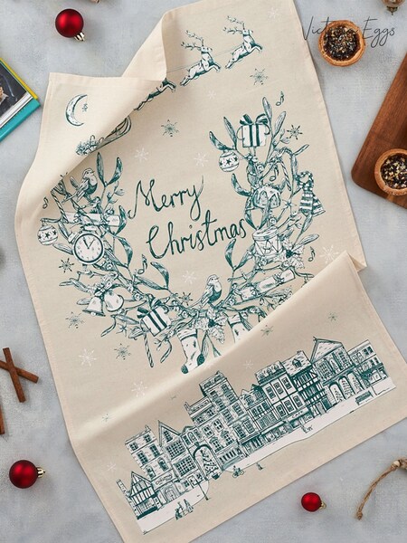 Victoria Eggs Teal Night Before Christmas Set of 2 Tea Towels (AN6225) | £25