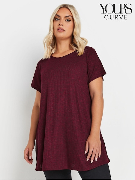 Yours Curve Red Swing Ribbed Top (AN6256) | £24