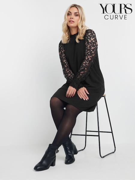 Yours Curve Black Lace Sleeve Dress (AN6268) | £45