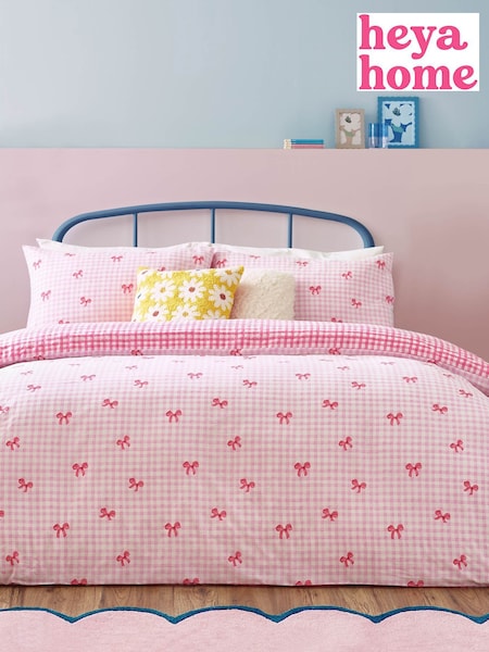 heya home Pink Gingham Bows Duvet Set (AN6302) | £20 - £32