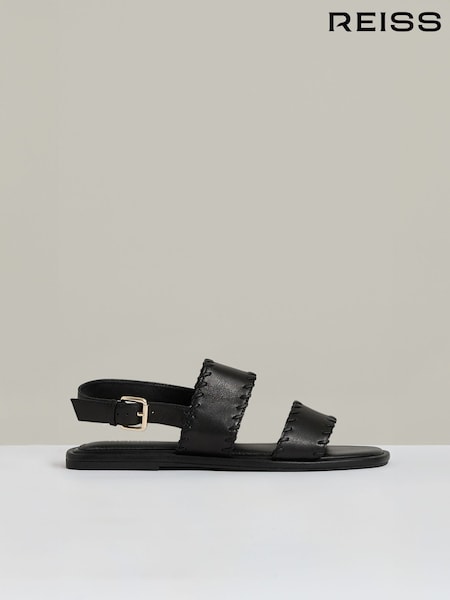 Reiss Black Mila Leather Whipstitch-Trim Sandals (AN6309) | £158