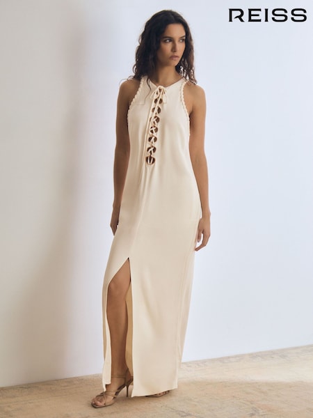 Reiss Cream Athene Atelier Satin Crepe Cut-Out Maxi Dress (AN6310) | £525