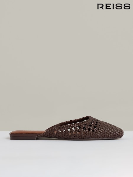 Reiss Chocolate Marta Woven Slip-On Mules (AN6327) | £158