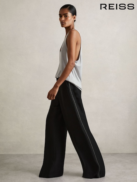 Reiss Black Daria Atelier Crepe Wide Leg Stitch Trousers (AN6329) | £335