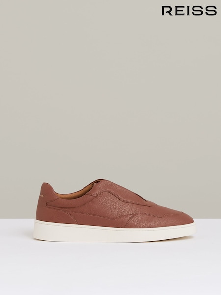 Reiss Terracotta Brown Cruz Grained Leather Elasticated Lace Trainers (AN6330) | £0