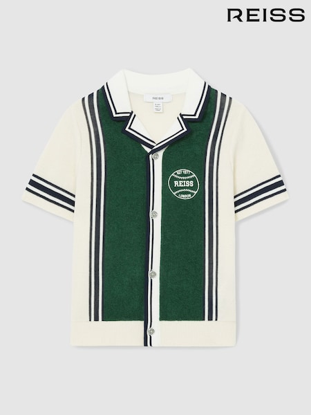 Reiss Green/Off White Appling 13-14 yrs Cotton Colour-Block Varsity Shirt (AN6334) | £54