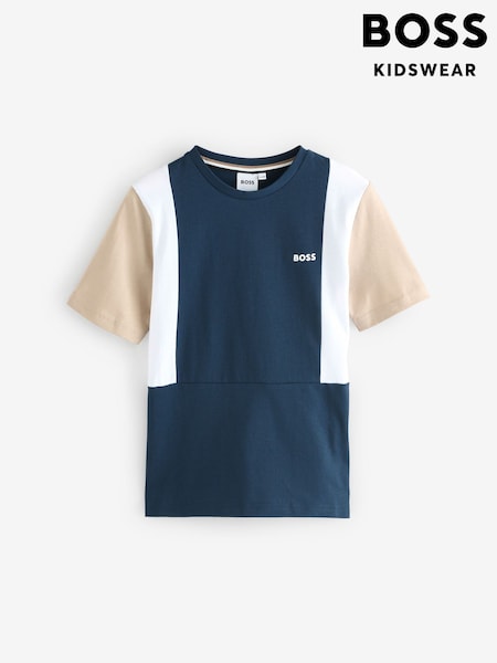 BOSS Blue Colourblock Chest Logo Short Sleeve T-Shirt (AN6347) | £59