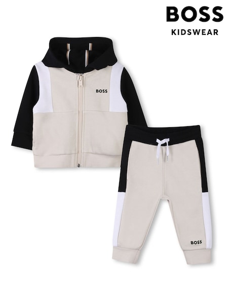 BOSS Natural Logo Baby Zip Up Hoodie And Joggers Set (AN6354) | £145