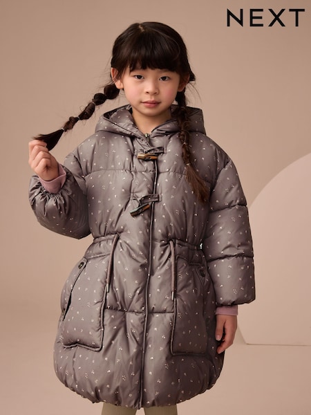 Chocolate Brown Shower Resistant Printed Padded Coat (3-16yrs) (AN6411) | £38 - £48