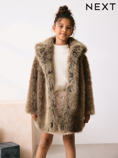 Brown Faux Fur Coat (3-16yrs) (AN6415) | £38 - £48