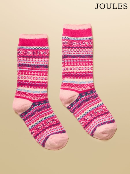 Joules Kids' Wader Pink Fair Isle Welly Socks (AN6478) | £6.95