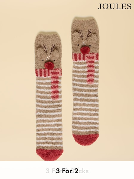 Joules Women's Fluffy Brown Stripe Socks (size 4-8) (AN6496) | £9.95