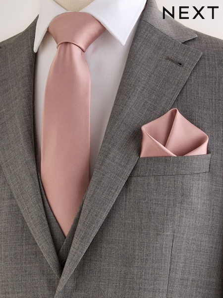Pink Silk Tie And Pocket Square Set (AN6518) | £28