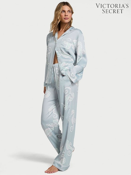 Victoria's Secret Grey Fog Seahorses Satin Long Pyjama Set (AN6548) | £69