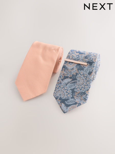 Peach and Blue Paisley Design Ties And Clips 2 Pack (AN6571) | £22